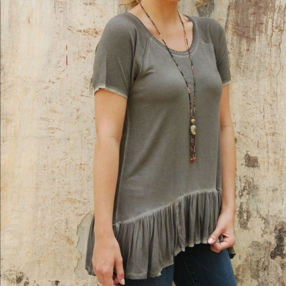Dantelle Ruffle Peplum Tunic Gray Mineral Acid Sm
